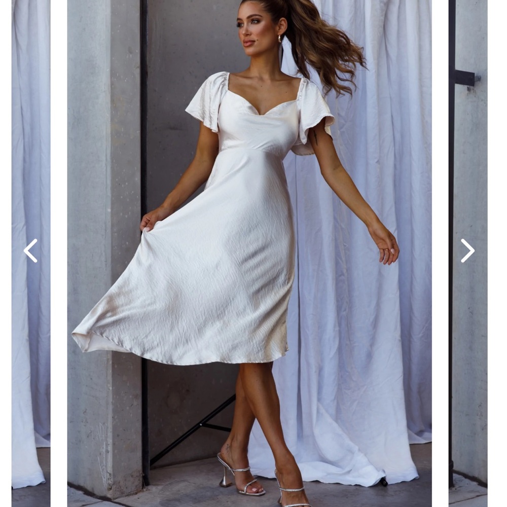 TIED BACK ASYMMETRICAL MIDI-DRESS CHAMPAGNE - Picture 4 of 5